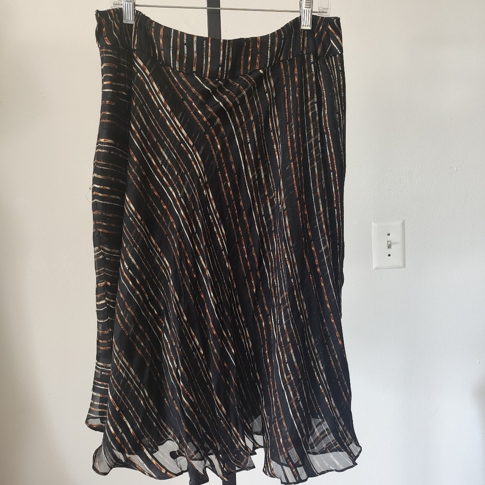 Jones New York 100% Silk Midi Striped Skirt  Black /Brown Women's Size 16W